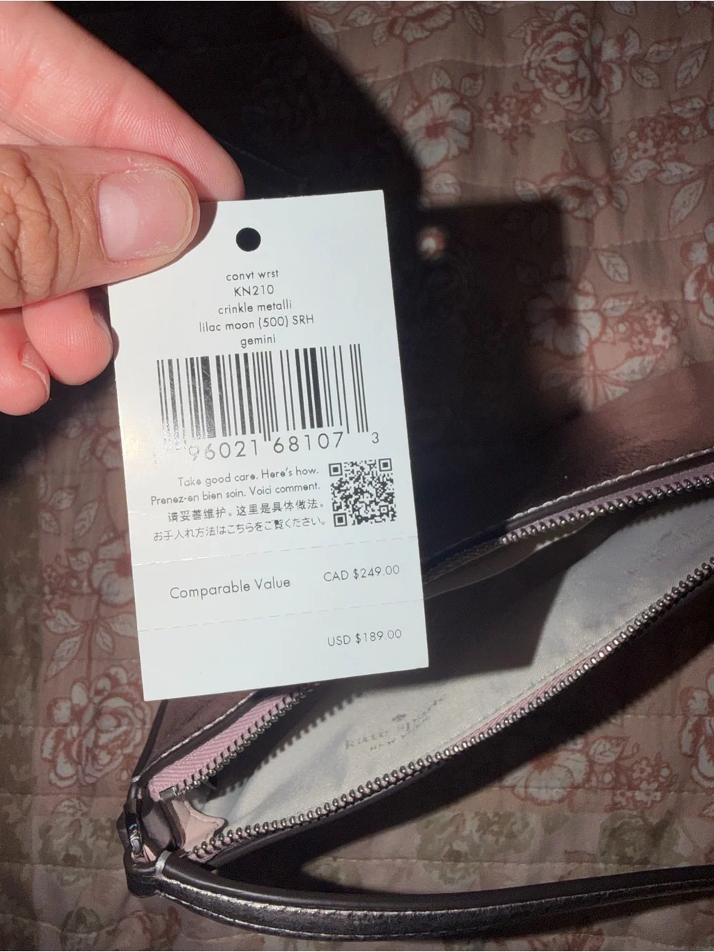 Kate Spade Lilac Metallic Wristlet and Card Holder Set in